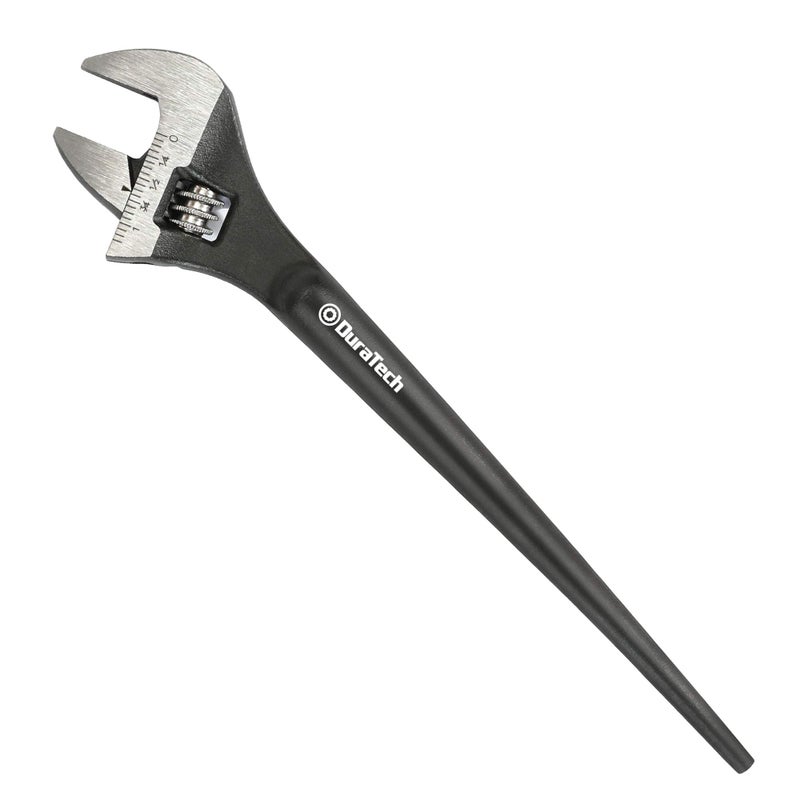 DURATECH 8-Inch Adjustable Construction Spud Wrench, Black Oxide Finish, CR-V Steel, SAE and Metric Scale Marked, Alignment Holes and Tail Crowbar Features - Image 1